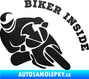 Samolepka Biker inside 002 levá motorkář škrábaný kov černý