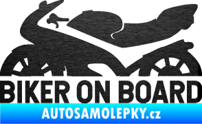 Samolepka Biker on board levá motorka škrábaný kov černý