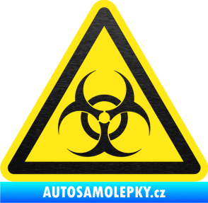 Samolepka Biohazard barevný trojúhelník škrábaný kov černý