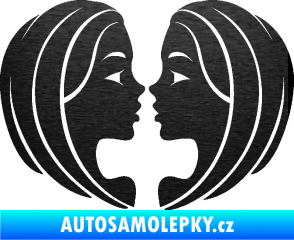Samolepka Blíženci 002  škrábaný kov černý