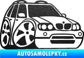 Samolepka BMW X5 karikatura pravá škrábaný kov černý