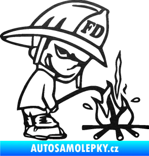 Samolepka Boy čůrá 004 hasič pravá škrábaný kov černý