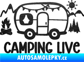 Samolepka Camping live 001 levá cestování v karavanu škrábaný kov černý