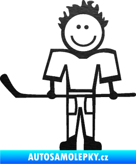 Samolepka Cartoon family kluk 002 levá hokejista škrábaný kov černý