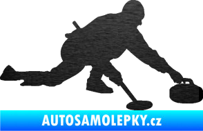 Samolepka Curling 003 pravá škrábaný kov černý