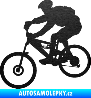 Samolepka Cyklista 009 levá horské kolo škrábaný kov černý