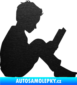 Samolepka Děti silueta 002 pravá chlapec s knížkou škrábaný kov černý