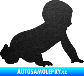 Samolepka Dítě v autě 025 pravá miminko silueta škrábaný kov černý