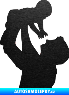 Samolepka Dítě v autě 026 levá miminko v náruči škrábaný kov černý