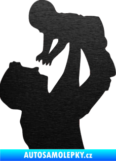 Samolepka Dítě v autě 026 pravá miminko v náruči škrábaný kov černý
