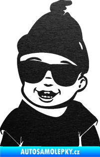 Samolepka Dítě v autě 081 levá chlapeček v brýlích škrábaný kov černý