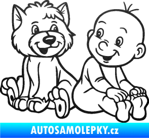 Samolepka Dítě v autě 087 pravá chlapeček s pejskem škrábaný kov černý