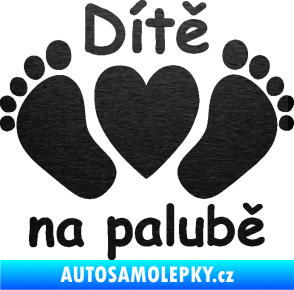 Samolepka Dítě v autě 089 nožičky s nápisem škrábaný kov černý