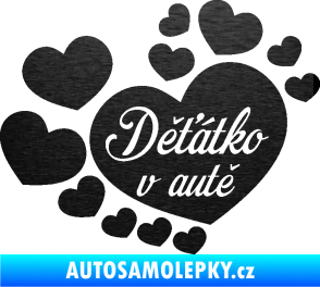 Samolepka Dítě v autě 092 nápis děťátko v autě se srdíčky škrábaný kov černý