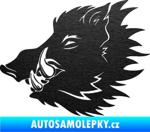 Samolepka Divoké prase 001 levá kanec hlava škrábaný kov černý
