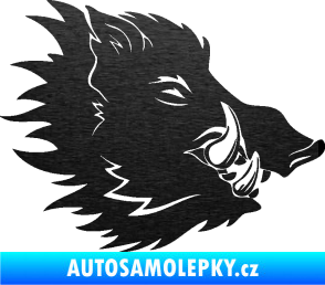 Samolepka Divoké prase 001 pravá kanec hlava škrábaný kov černý