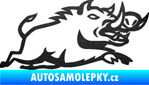 Samolepka Divoké prase 004 pravá škrábaný kov černý