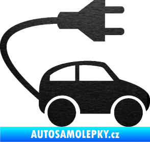 Samolepka Elektro auto 002 pravá symbol zásuvka škrábaný kov černý