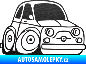 Samolepka Fiat 500 karikatura pravá škrábaný kov černý