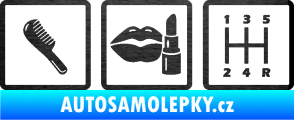 Samolepka Girl race car symboly brush, lipstick, shift škrábaný kov černý