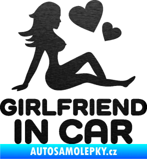 Samolepka Girlfriend in car škrábaný kov černý