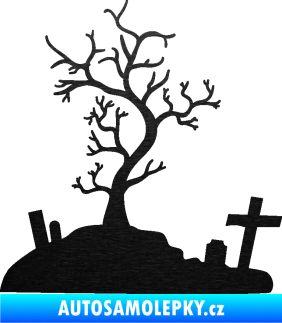 Samolepka Halloween 019 levá hřbitov škrábaný kov černý