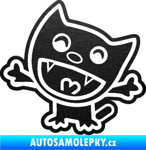 Samolepka Happy cat 002 levá šťastná kočka škrábaný kov černý