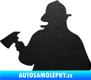Samolepka Hasič 004 levá škrábaný kov černý