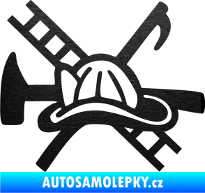 Samolepka Hasič 005 levá škrábaný kov černý