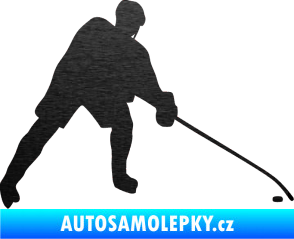 Samolepka Hokejista 002 pravá škrábaný kov černý