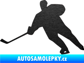 Samolepka Hokejista 014 levá škrábaný kov černý