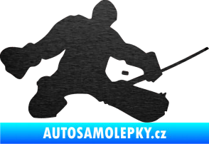Samolepka Hokejista 015 pravá brankář škrábaný kov černý