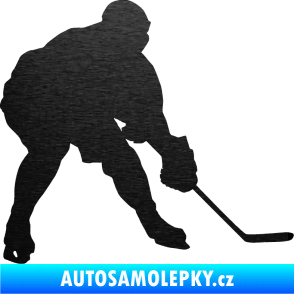Samolepka Hokejista 016 pravá škrábaný kov černý