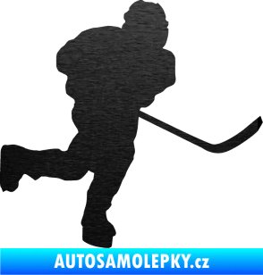 Samolepka Hokejista 017 pravá škrábaný kov černý
