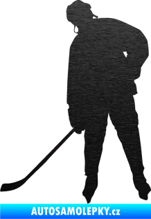 Samolepka Hokejista 024 levá škrábaný kov černý