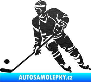 Samolepka Hokejista 027 levá škrábaný kov černý