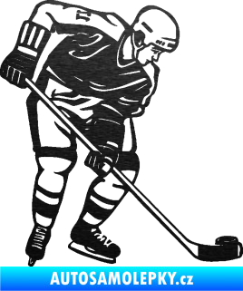 Samolepka Hokejista 029 pravá škrábaný kov černý