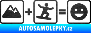 Samolepka Hory + snowboard = veselý smajlík škrábaný kov černý