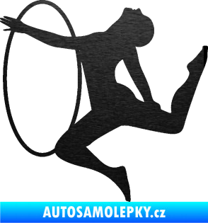 Samolepka Hula Hop 002 levá gymnastka s obručí škrábaný kov černý