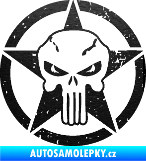 Samolepka Hvězda army 011 levá s lebkou škrábaný kov černý