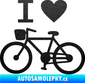 Samolepka I love cycling levá škrábaný kov černý