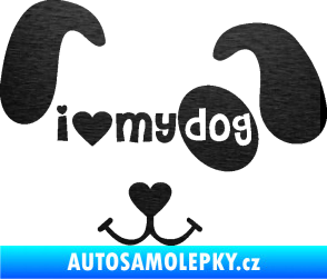 Samolepka I love my dog 001 škrábaný kov černý