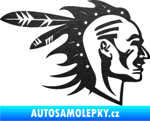 Samolepka Indián 003 pravá škrábaný kov černý