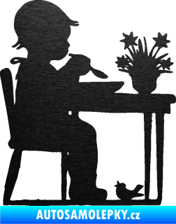 Samolepka Interiér 001 levá dítě u stolečku škrábaný kov černý