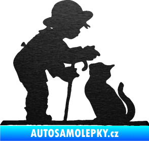 Samolepka Interiér 002 levá dítě s kočičkou škrábaný kov černý