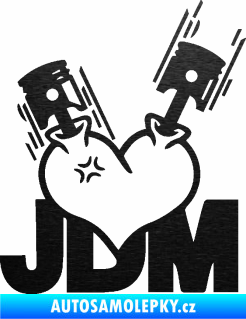 Samolepka JDM heart  škrábaný kov černý