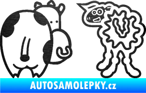 Samolepka JDM kravička a ovečka 001 levá škrábaný kov černý