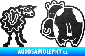 Samolepka JDM kravička a ovečka 002 pravá škrábaný kov černý