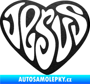 Samolepka Jesus nápis v srdíčku škrábaný kov černý