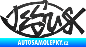 Samolepka Jesus rybička 001 křesťanský symbol škrábaný kov černý